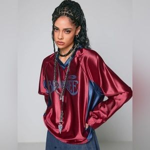 Satin Finish ‘Bad & Boujee’ Varsity Top